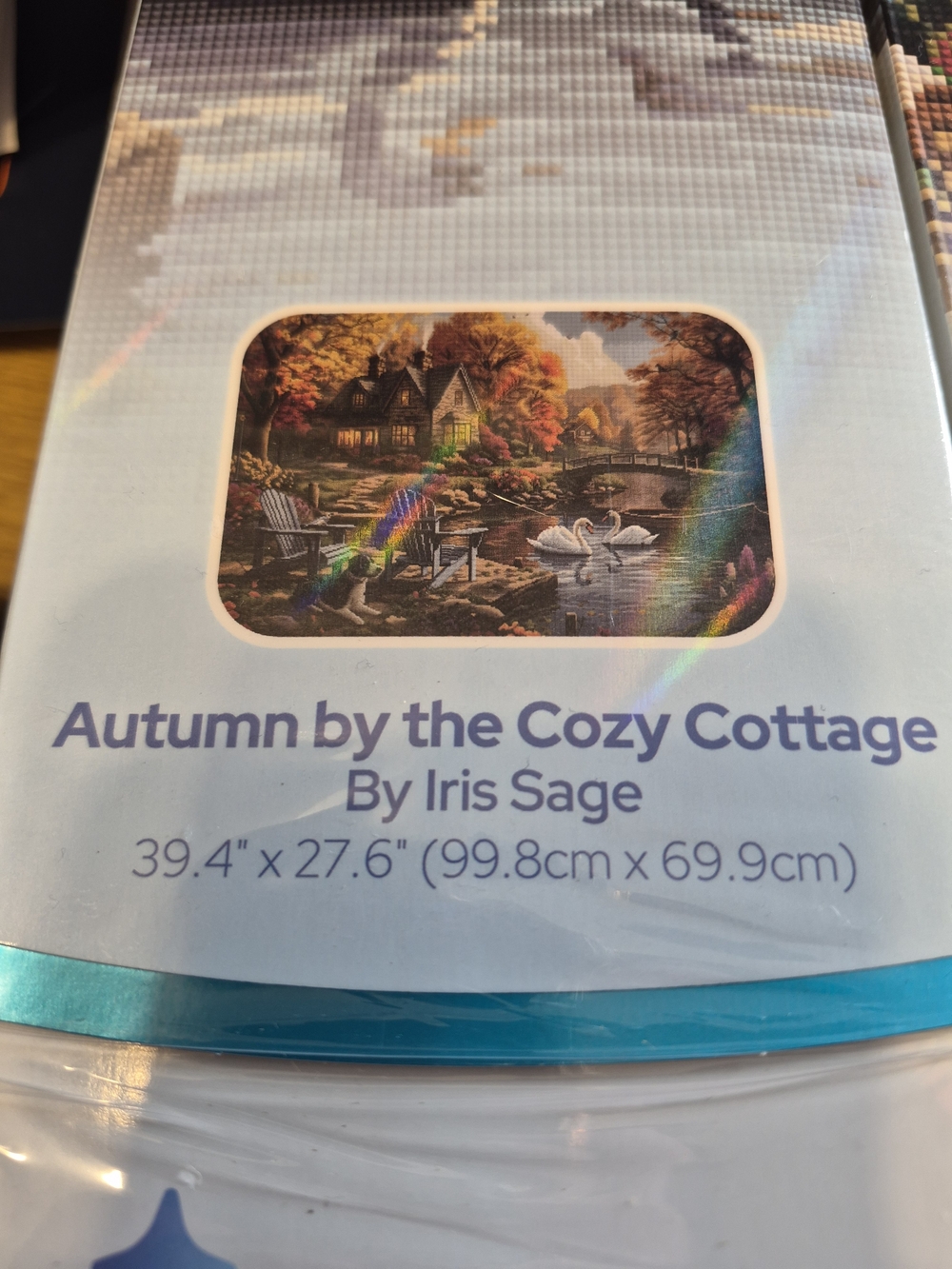 Autumn by the Cozy Cottage by Iris Sage - Blue Accent Puzzle Mat